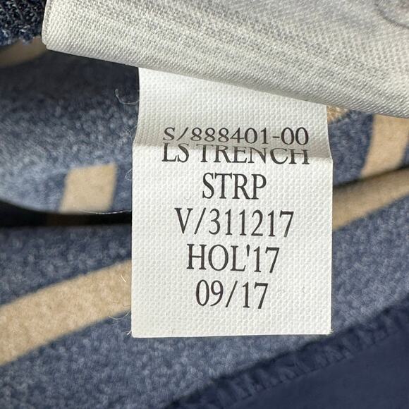 Banana Republic Blouse SZ S Navy Blue Tan Striped Poet Sleeve Boat NeckTie Cuff - Picture 7 of 7